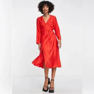 NWT Edited Midi Dress Womens Size 6 US Wrap Long Sleeve Dress Red